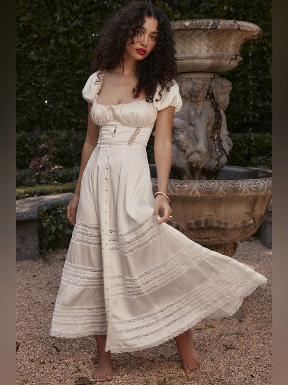 HOUSE OF CB 'Eviana' Ivory Real Silk Puff Sleeve Maxi Dress NWOT